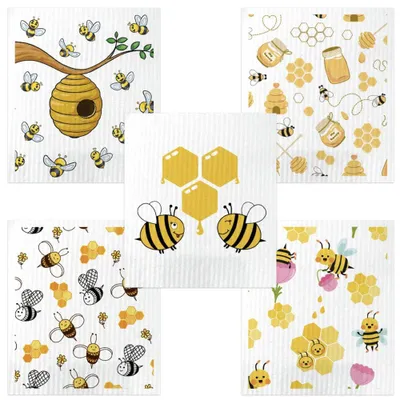 5er-Pack Zellulose-Küchentücher, Bienen-Design, 19,5x17,5 cm