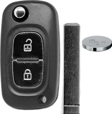 Produktbild von Klapp Schlüssel Gehäuse Funkschlüssel Fernbedienung Autoschlüssel 2 Tasten Rohling + Batterie kompatibel mit Renault und Mercedes Benz