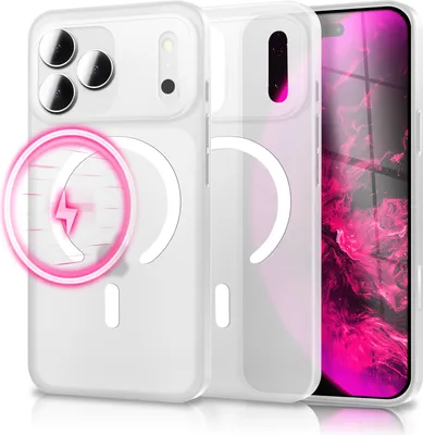 Obrázok produktu pre Puzdro MagSafe "Thinix Glow" pre Apple iPhone 17 Pro Max - 0,3 mm extrémne tenké, svietiaci magnetický krúžok, matný vzhľad, ultra tenké puzdro - neónovo biele priehľadné