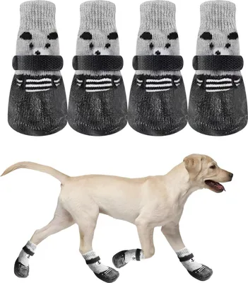 Produktbild von 4 x Hund Pfotenschutz Fußabdeckung, Schützende Hundesocken, Verstellbare Hundeschuhe mit 2 Klettbändern, Größe ist für Kleine und Mittlere Hunde (L)