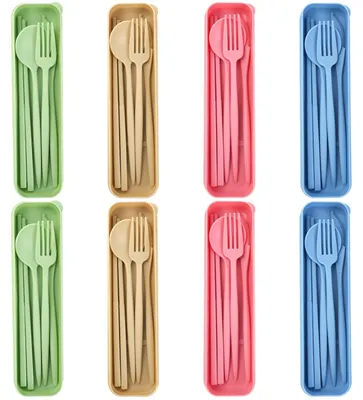 Produktbild von 8-teiliges Wiederverwendbares Campingbesteckset mit Aufbewahrungsboxen