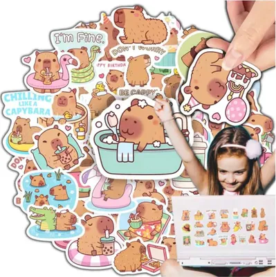 Obrázek produktu pro Kapybara samolepky 50 kusů, barevné motivační DIY pro děti