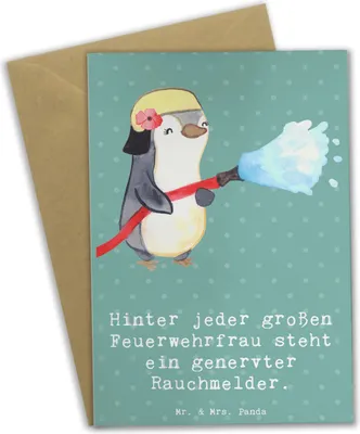 Produktbild von Mr. & Mrs. Panda Grußkarte Feuerwehrfrau Humor - Meeresbrise - Geschenk, Grußkarten, hochzeitskarten, kreative Geschenke, Beruf, Wertschätzung, Berufsalltag, babykarte
