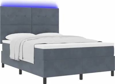 Image de Lit à ressort LED avec matelas Gris foncé 160 x 200 cm Velours