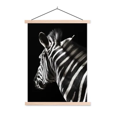 Produktbild von MuchoWow® Textilposter Zebra - Tier - Schwarz - Porträt 60x80 cm mit holzfarbenen Rahmen - Wandbild