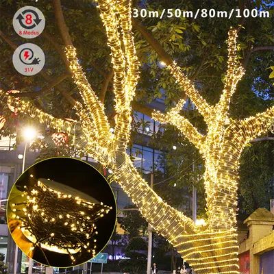 Zdjęcie produktu dla XMTECH lampki choinkowe z wtyczką 100m 1000 LED ciepły biały 8 trybów Oświetlenie świąteczne zewnętrzne lampki choinkowe na imprezę ślub Wielkanoc ogród
