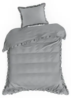 Zdjęcie produktu dla Pościel bawełniana z falbanką 140x200 + 70x80 cm szara