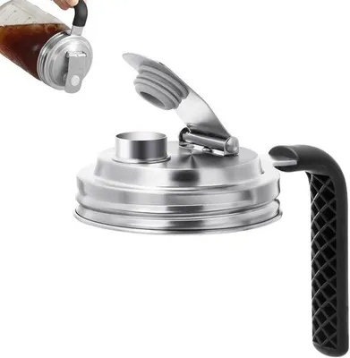 Obrázek produktu pro Víko na sklenici Mason Jar s otvorem na pití a držadlem – 86 mm – ocel – černé – lze vyrobit