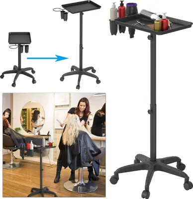 Obrázek produktu pro LARS360 Výškově nastavitelný kadeřnický vozík 71-110 cm, salonní vozík s 5 kolečky, pojízdný vozík pro kadeřnické salony a lázně, robustní a flexibilní, černý