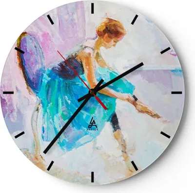 Produktbild von Wanduhr - Rund - Glasuhr - Balletttänzer tanzen - 30x30cm - Schleichendes Uhrwerk - Lautlos - zum Aufhängen bereit - Dekoration Modern - Wanddekoration aus Glas - C3AR30x30-3766