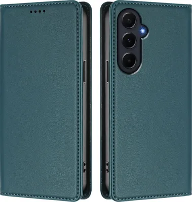Produktbild von Handyhülle für Samsung Galaxy A55, Kunstleder Klapphülle Stoßfeste Magnetische Hülle mit Ständer Grün