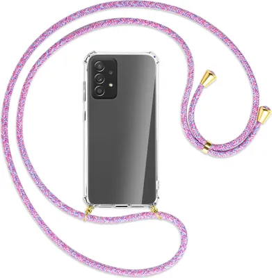 Produktbild von Handykette Backcover-Schutzhülle mit Band (Metall goldfarben) für Samsung Galaxy A72 - lila/rosa/blau