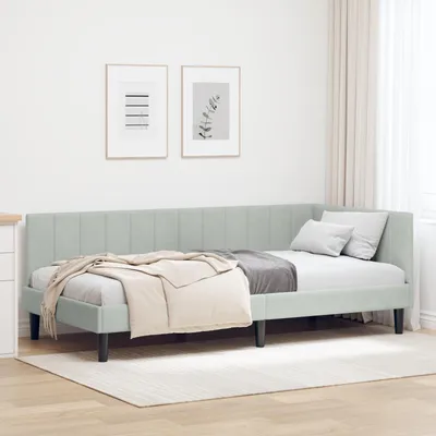 Obrázok produktu pre vidaXL Rohový rám postele s čelom svetlosivý 90 cm x 190 cm zamat