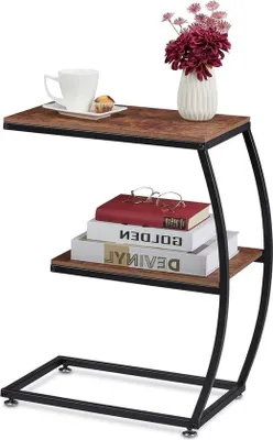 Productafbeelding van Famanu bijzettafel in U-vorm - metaal en hout - 57,5 x 47,5 x 25 cm - bruin