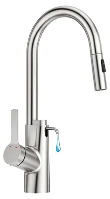 Produktbild von Küchenarmatur mit integriertem Seifenspender, Einhebelmischer Wasserhahn mit 2 Strahlarten und ausziehbarer Brause, 360° drehbar, Hochdruck, Edelstahl gebürstet