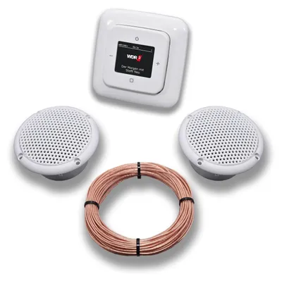Produktbild von Busch Jäger DAB+ Unterputz Unterputzradio DAB Plus 8215 U – 101 Reflex Si alpinweiß - Komplettset + 2 x Deckenlautsprecher Feuchtraum Badezimmer + 20 Meter Lautsprecherkabel 2x0,75 mm² 8215U-101
