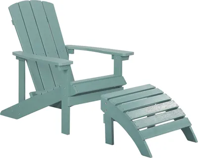 Produktbild von BELIANI Gartenstuhl mit Fußhocker Türkis Kunstholz Muskoka Stuhl mit breiten Armlehnen Gartenmöbel Gartenausstattung Lounge Terrasse