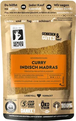 Produktbild von Indisch Madras Curry, pikant, klassisches indisches Curry mit feiner Schärfe für süd-asiatische Gerichte, 3 x 100g