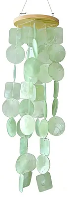 Immagine prodotto di Mobile a vento con conchiglie Capiz, 45 cm, blu, verde, bianco, verde chiaro, legno, decorazione bohémien, da appendere