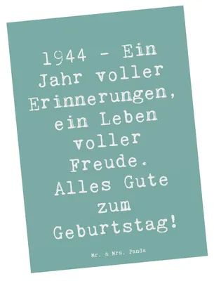 Produktbild von Mr. & Mrs. Panda kunstkarte Spruch 1944 Geburtstag - Meeresbrise - Geschenk, Ansichtskarte, Erinnerungen, Alter, besonderer Jahrgang, Grußkarte, Ansichtskarten, Postkarte