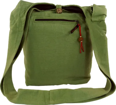 Produktbild von Sadhu Bag, Goa Tasche, Schulterbeutel - Grün, Uni - Erwachsene, Baumwolle, 35*37*20 cm, Alternative Umhängetasche, Handtasche aus Stoff
