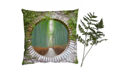 Produktbild von MuchoWow® Zierkissen Sofakissen Wohnzimmer Dekokissen 45x45 cm Bambus - Wald - Japanisch - Aussicht - Schlafpolster - Polster für das Sofa