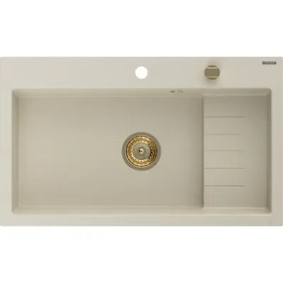 Zdjęcie produktu dla Mexen Omar zlewozmywak granitowy 1-komorowy 800 x 480 mm, beżowy, syfon złoty - 6520801005-69-G