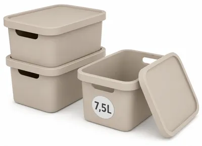 Produktbild von Plastard Aufbewahrungsbox mit Deckel 3er-Set 7,5 Liter in Beige