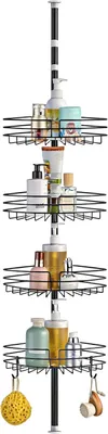 Produktbild von Teleskop Duschregal 85-325 cm, 4 Körbe, Badezimmer Aufbewahrung, Metall, schwarz