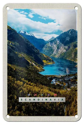 Produktbild von Blechschild Reise 12x18cm Skandinavien Natur Meer Gebirge Schiff Schild
