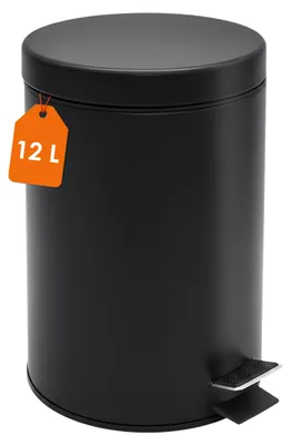 Image de Poubelle à pédale en acier inoxydable ronde noire mate 39 x 25 cm avec couvercle - 12 L - Poubelle métallique avec pédale et seau intérieur amovible