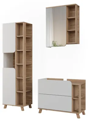 Immagine prodotto di Set di mobili da bagno Vicco Karen Bianco/Sonoma 3 pezzi, Model 65845
