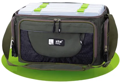 Produktbild von Zite Fishing Angeltasche mit Tragegurt und 4 Kunstköderboxen 43 x 26 x 26