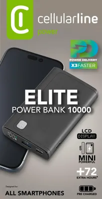 Produktbild von Cellularline Elite 10000, 10000 mAh, Lithium-Ion (Li-Ion), Power Delivery, Schwarz