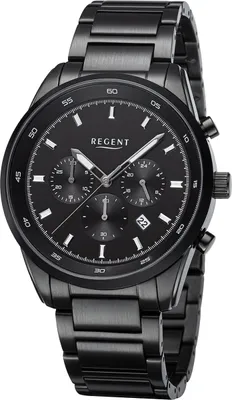 Produktbild von Regent Herren Armbanduhr Chronograph BA-757 Edelstahl Ionen schwarz plattiert