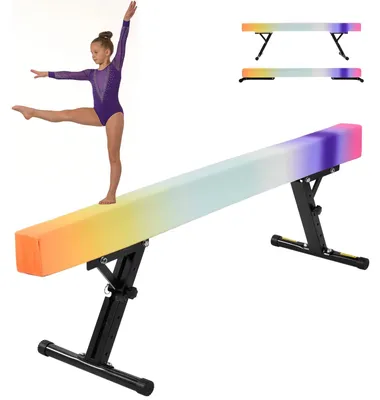 Produktbild von Kinder-Balancierbalken - Gymnastik-Balancierbalken - 180 cm lang - 46 cm breite Basis - 10 cm breiter Balken - Eisenrohrbasis - Verbundholz - Style D