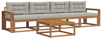 Produktbild von vidaXL Outdoor-Sofagarnitur 5 pcs Natürlich und Hellgrau