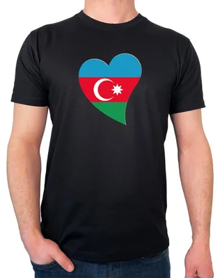 Produktbild von Huuraa Herren T-Shirt Aserbaidschan Flagge Herz M Black Bio Baumwolle Fairtrade Herrenshirt Geschenkidee