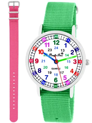 Produktbild von Kinder Armbanduhr Mädchen Jungen Lernuhr Kinderuhr 2 Armband grün + rosa