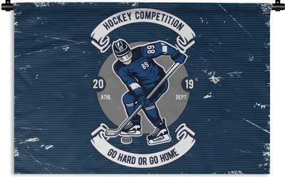 Produktbild von MuchoWow® Wandteppich Wandbehang Eishockey - Retro - Zitat 90x60 cm Tapisserie Dekoration Wandtuch - Wandskulpturen - Bildteppich