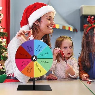 Imagen del producto de Ruleta giratoria de pie con plataforma giratoria y premios, ideal como juego para fiestas. Diseño moderno para festivales, exposiciones, aulas, reuniones y celebraciones