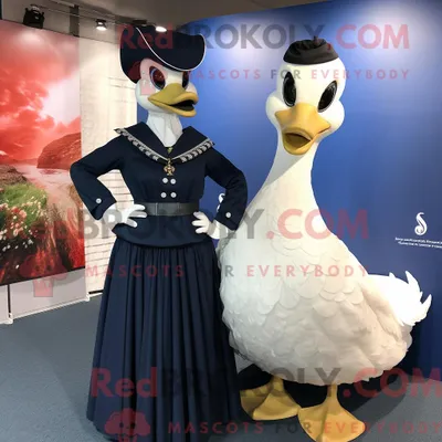 Productafbeelding van Marinezwaan-mascottekostuum REDBROKOLY gekleed met een A-lijnjurk en hoofdbanden