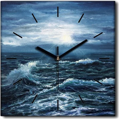 Produktbild von Coloray Uhr auf Leinwand 30x30 cm Wand Uhr Dekoration Wohnzimmer Segeltuch schwarze Hände -Sea Ocean Storm.