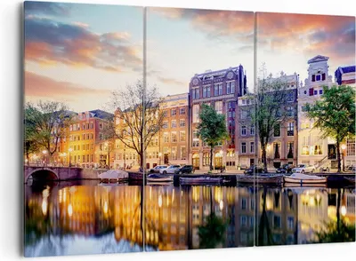 Produktbild von Bild auf Leinwand - Leinwandbild - Holland Kanal - 165x110cm - Wand Bild - Wanddeko - Wandbilder - Leinwanddruck - Bilder - Kunstdruck - Wanddekoration - Leinwand bilder - Wandkunst - CE165x110-4068