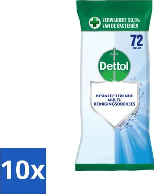 Obrázok produktu pre Dettol - Čistiace utierky - Silná hygiena - Bez bielidla - 72 utierok - Hodnotné balenie - 10 kusov