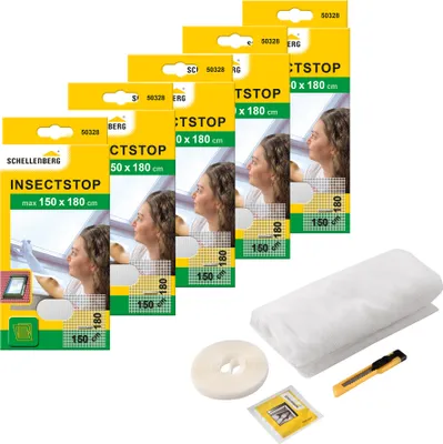 Produktbild von Schellenberg 5er Pack 50328 Fliegengitter für Dachfenster mit Reißverschluss, Insektenschutz UV-stabil, einfache Montage, weiß, 150 x 180 cm