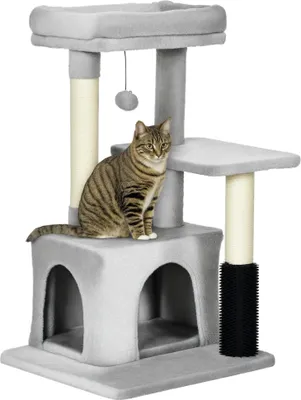 Produktbild von Katzen Kratzbaum - Kratzsäule mit Höhle - 3 Ebenen - Sisalseil-Stamm - Massageecke - Holz