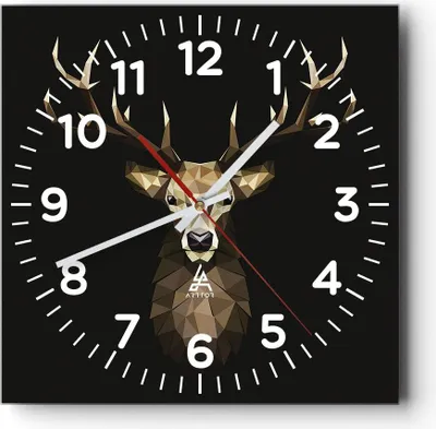 Produktbild von Wanduhr - Quadrat - Glasuhr - Geometrisch Hirsch Modern - 30x30cm - Schleichendes Uhrwerk - Lautlos - zum Aufhängen bereit - Dekoration Modern - Wanddekoration aus Glas - C4AC30x30-4215