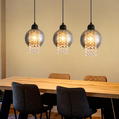 Immagine prodotto di ZMH Ciondolo tavolo da pranzo lampada sala da pranzo lampada a sospensione lampada a sospensione soggiorno vetro tavolo da pranzo lampada nera camera da letto 3 fiamma E27 lampada a sospensione moderna lampada a sospensione di cristallo per la cucina (senza lampadina)