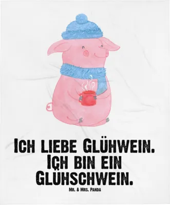 Produktbild von Mr. & Mrs. Panda Babydecke Schwein Glühwein - Weiß - Geschenk, Glühschwein, Kinderdecke, Punsch, Weihnachten, Weihnachtsmarkt, Schlummerdecke, Plaid, Fleecedecke